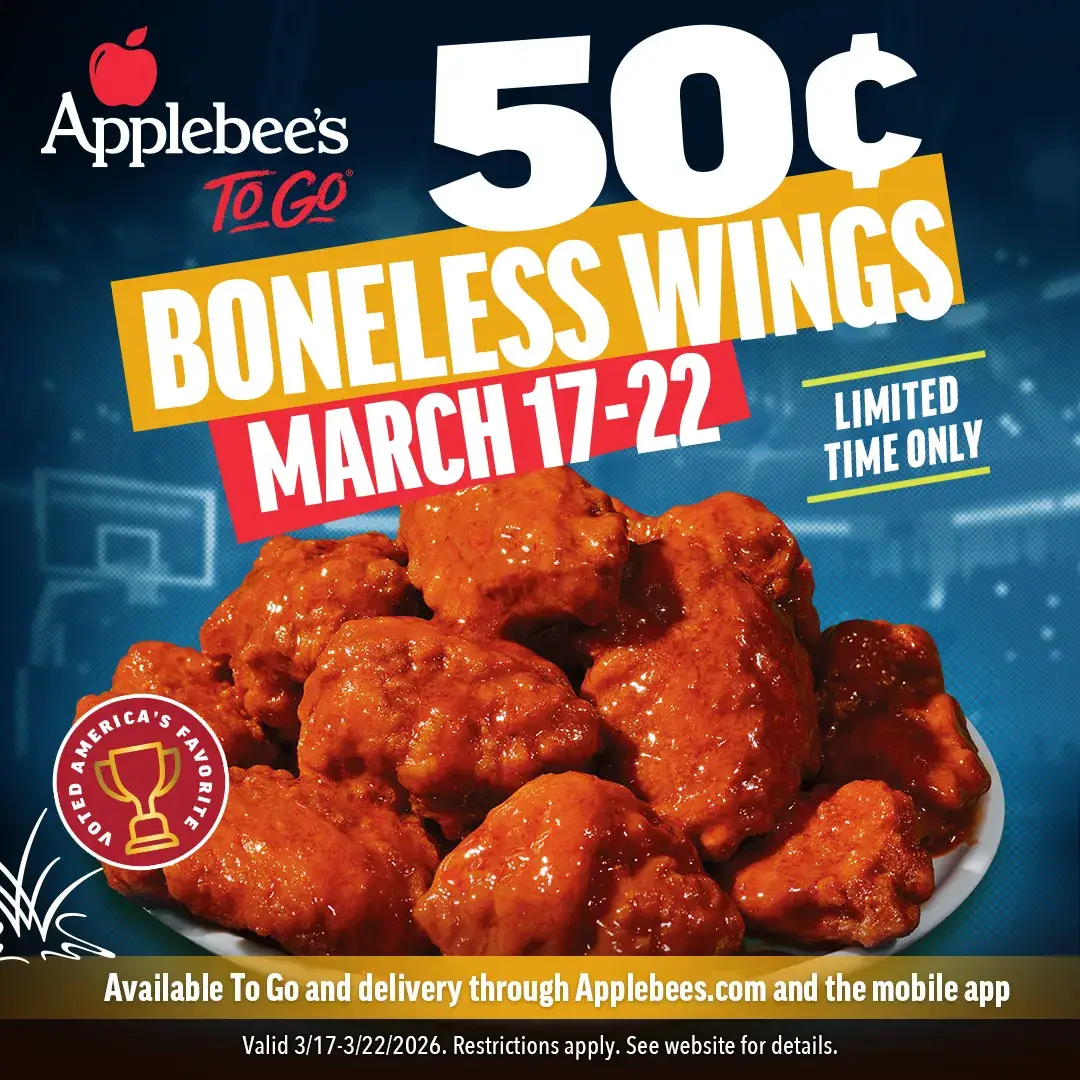 Boneless Wings at Applebee's for 50¢ Each