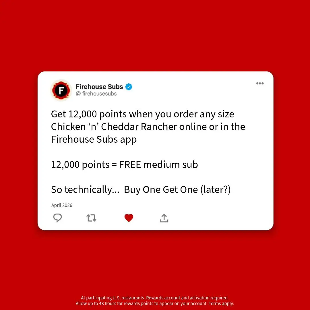 Free Medium Sub at Firehouse Subs thru April 19th