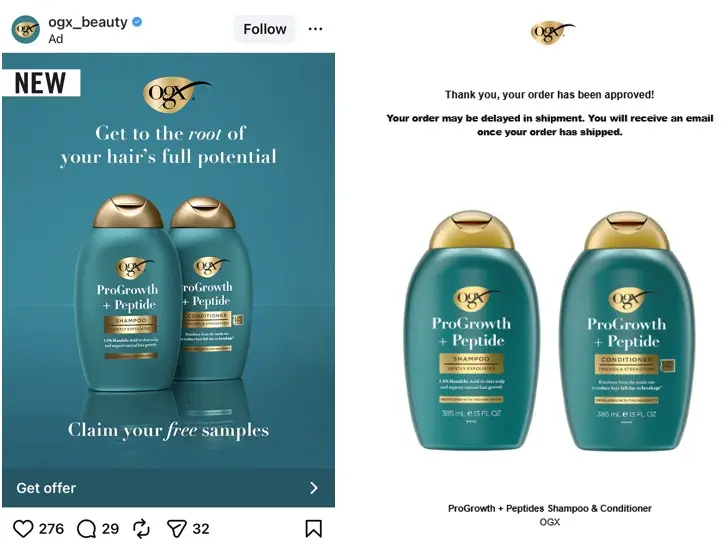 Possible Free OGX ProGrowth + Peptide Shampoo & Conditioner Samples