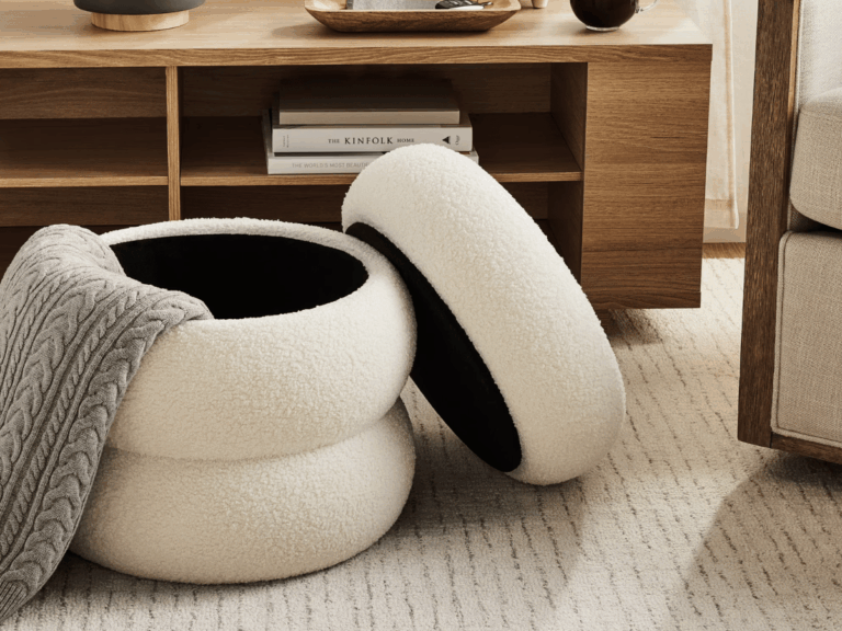 Get the Mainstays Boucle Cloud Storage Ottoman for Under $50 at Walmart