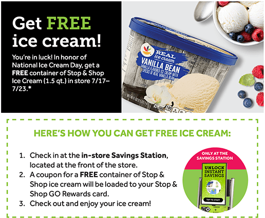 Free Container of Stop & Shop Ice Cream until july 23rd