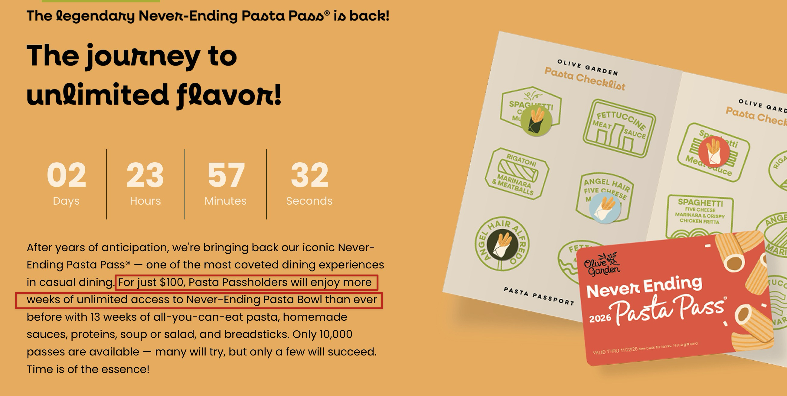 Olive Garden Never-Ending Pasta Pass Returns on july 16th