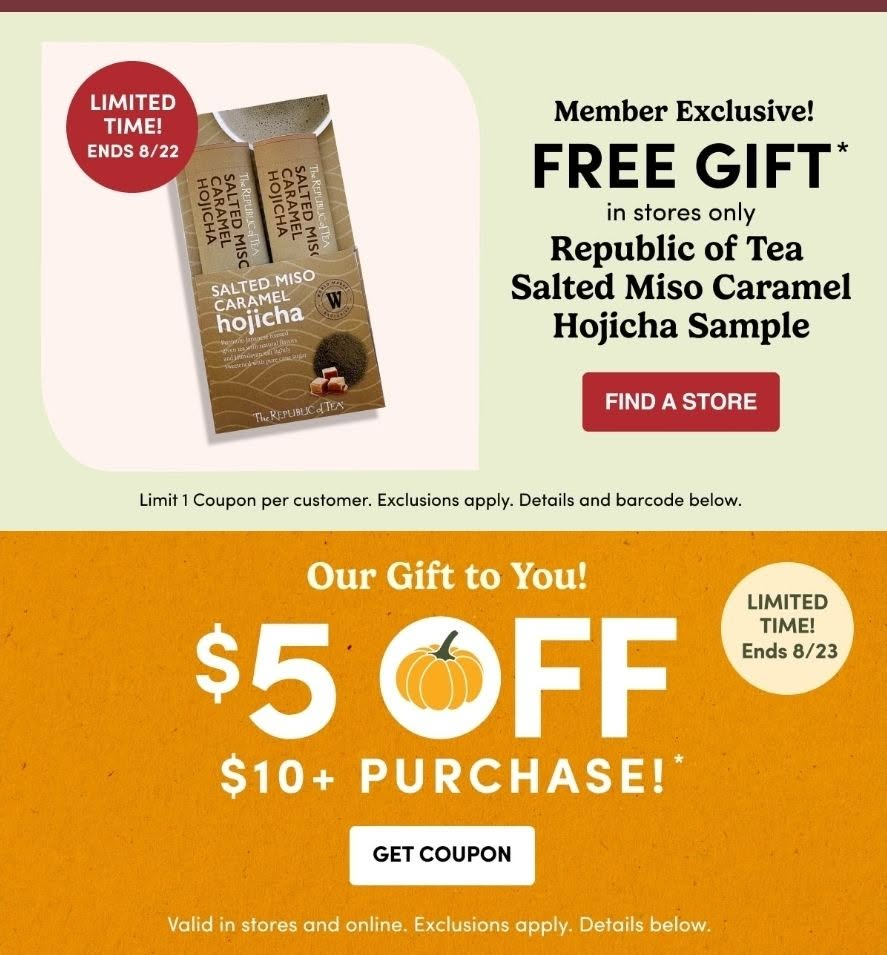 Score a Free Republic of Tea Sample at World Market on 8/22