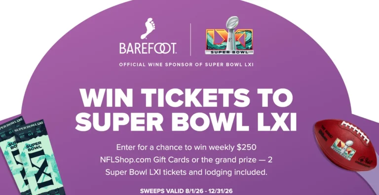 Barefoot 2026 NFL Sweepstakes: Win Super Bowl LXI Tickets or $250 Gift Cards