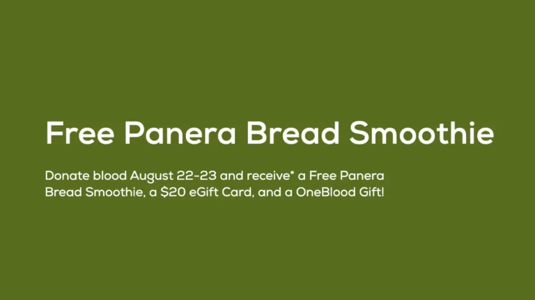 FREE Panera Smoothie + $20 eGift Card with OneBlood Blood Donation