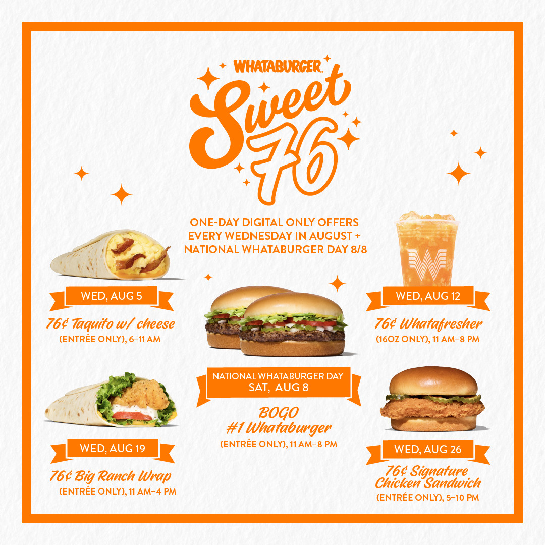 Whataburger 76th Birthday Celebration: Score $0.76 Deals All August Long