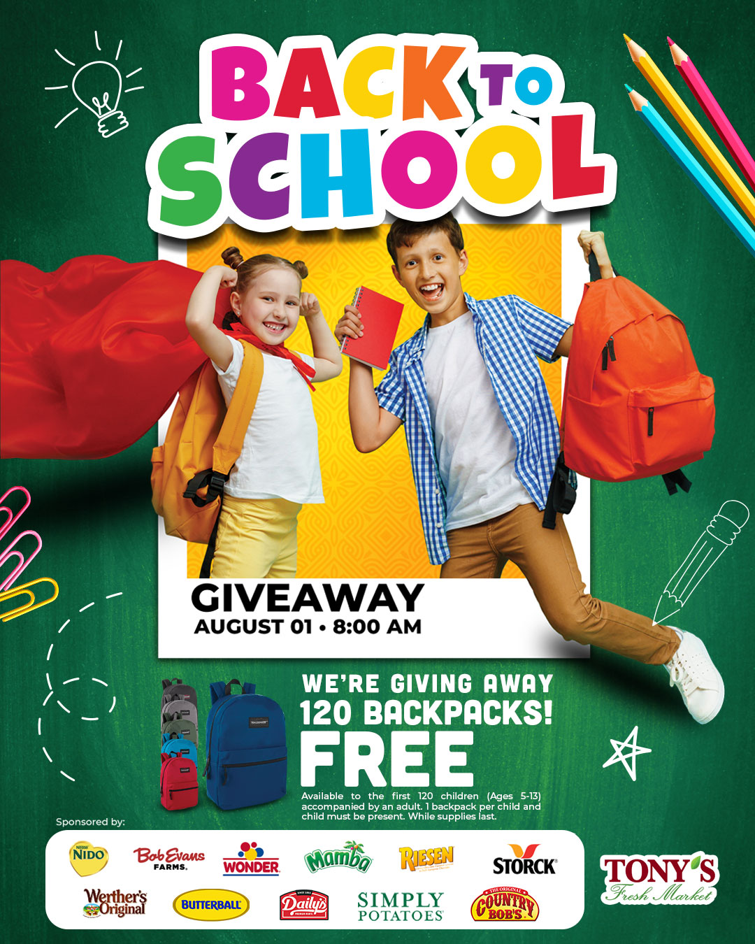 Score a Free Backpack at Tony’s Fresh Market for today only